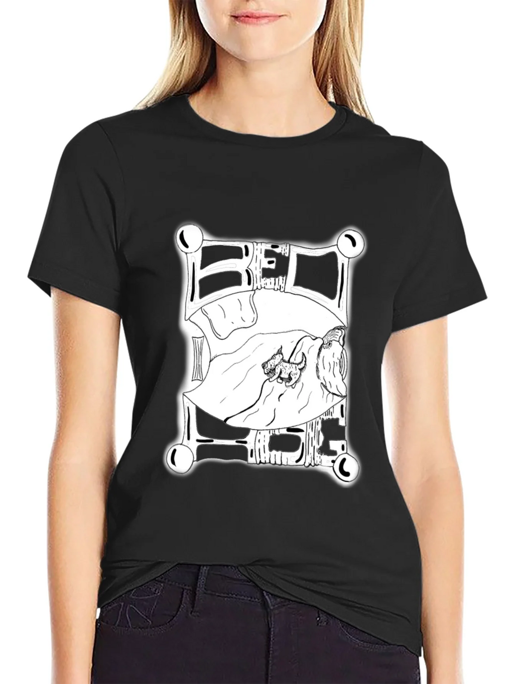 Dog in Bed Graphic T-Shirt - Black product image 1