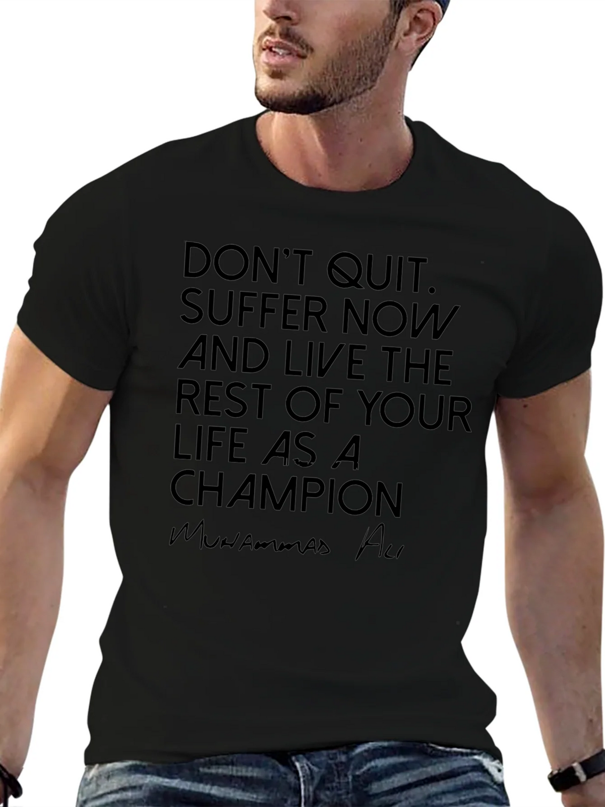 Motivational Muhammad Ali Black T-Shirt product image 6
