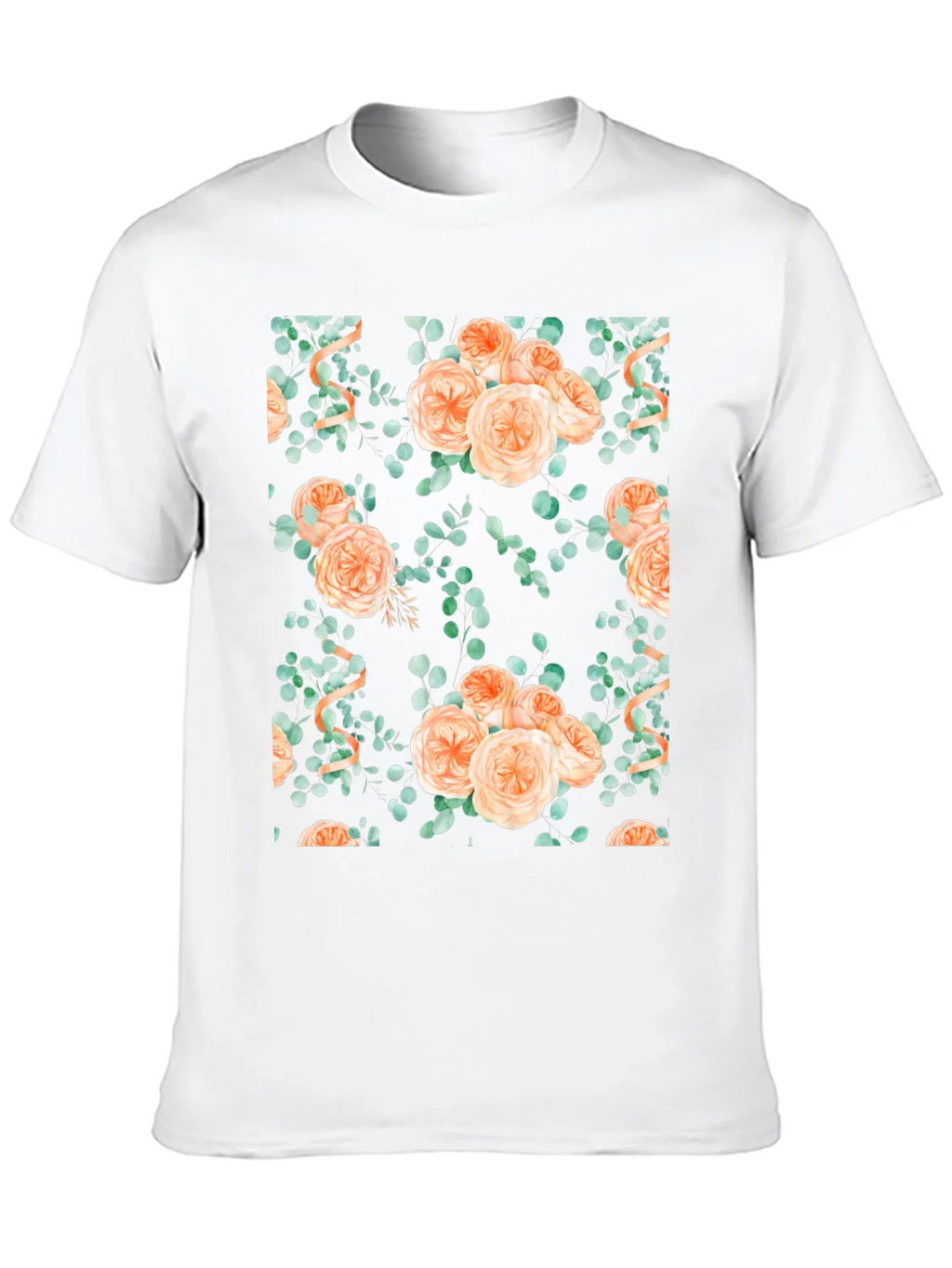 Floral Peach Rose Print Black T-Shirt product image 9