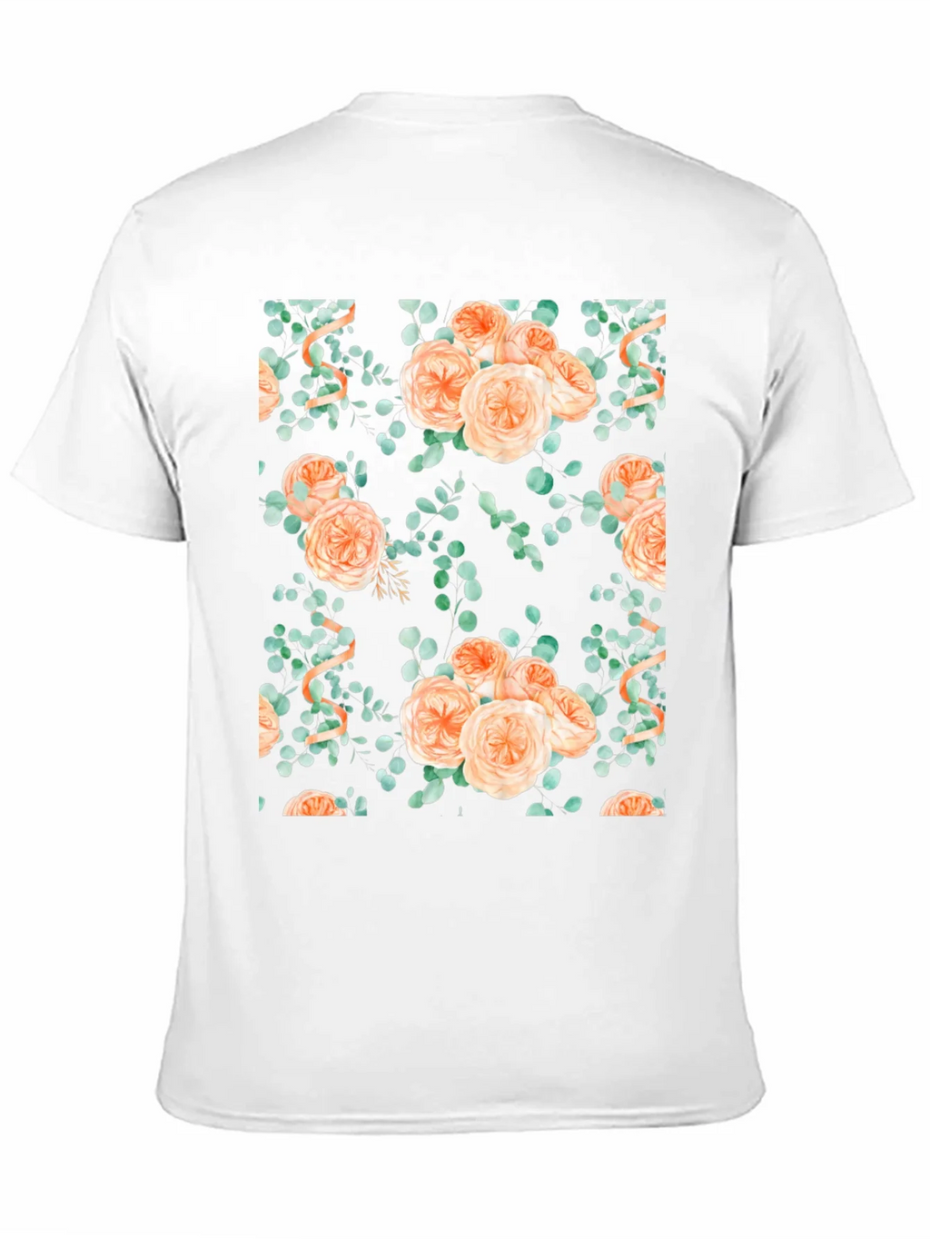 Floral Peach Rose Print Black T-Shirt product image 10