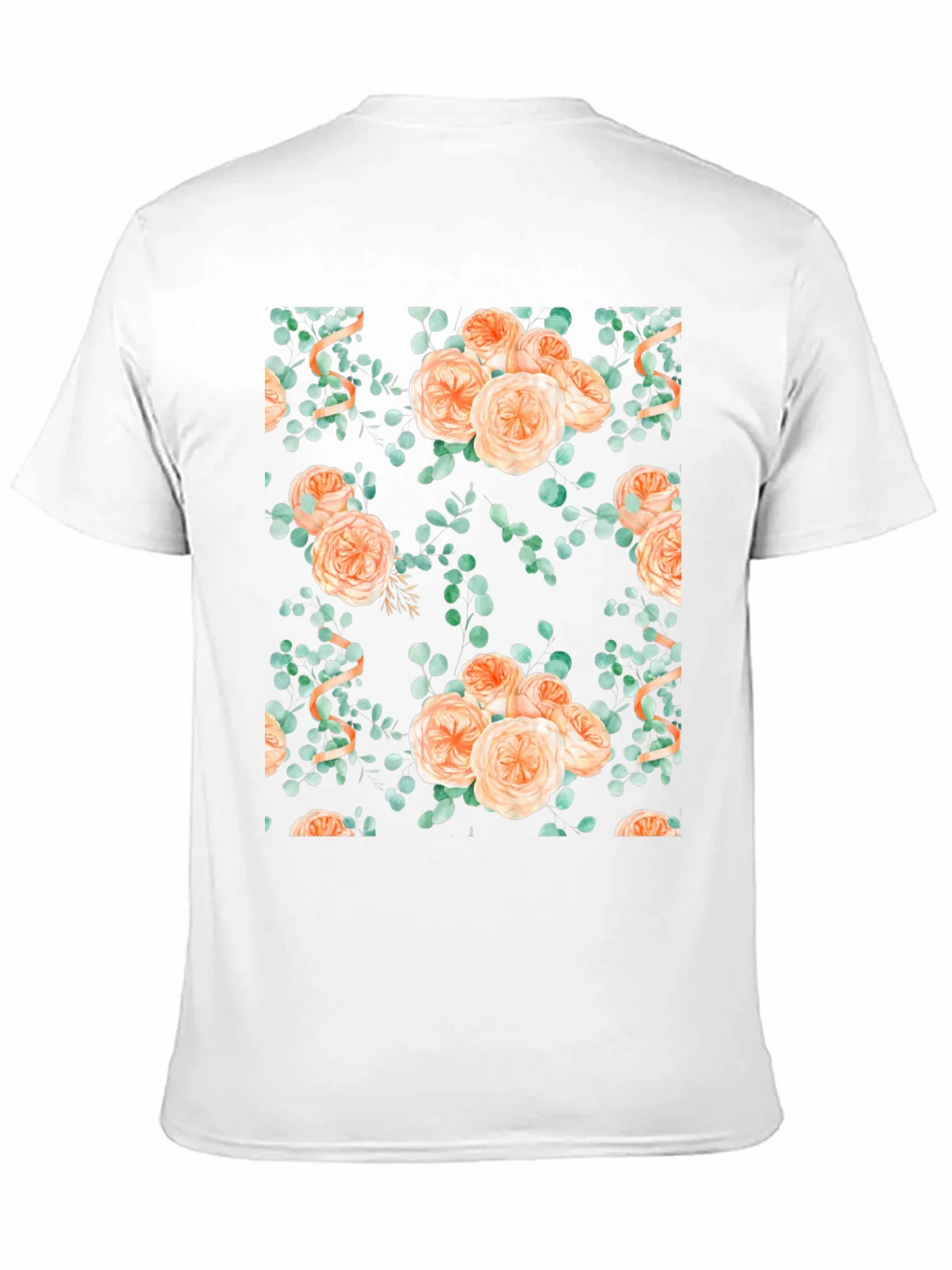 Floral Peach Rose Print Black T-Shirt product image 10