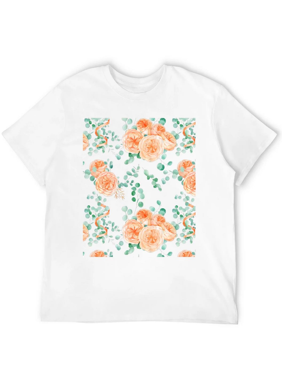 Floral Peach Rose Print Black T-Shirt product image 11