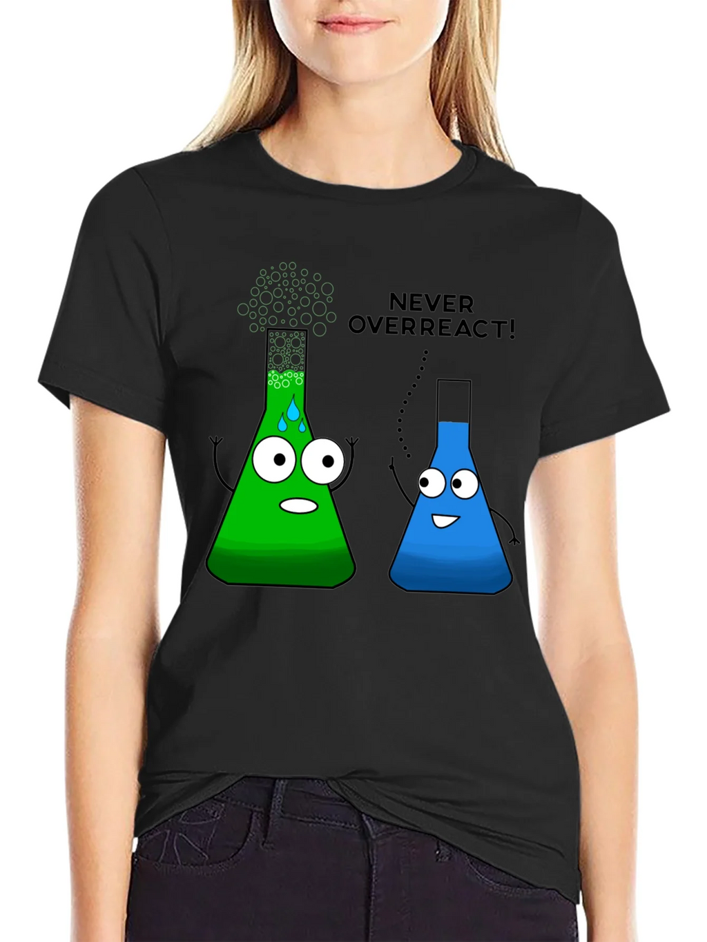 Never Overreact! Science Humor Black T-Shirt product image 2