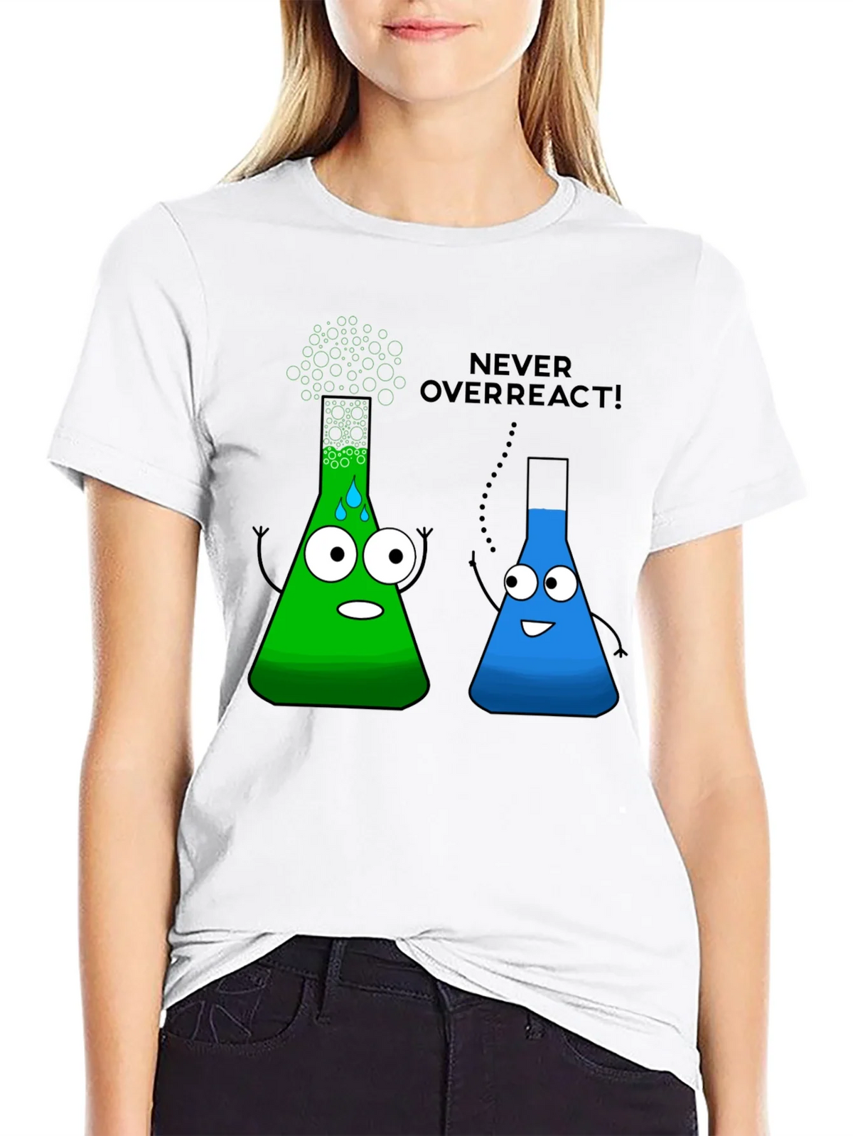 Never Overreact! Science Humor Black T-Shirt product image 6