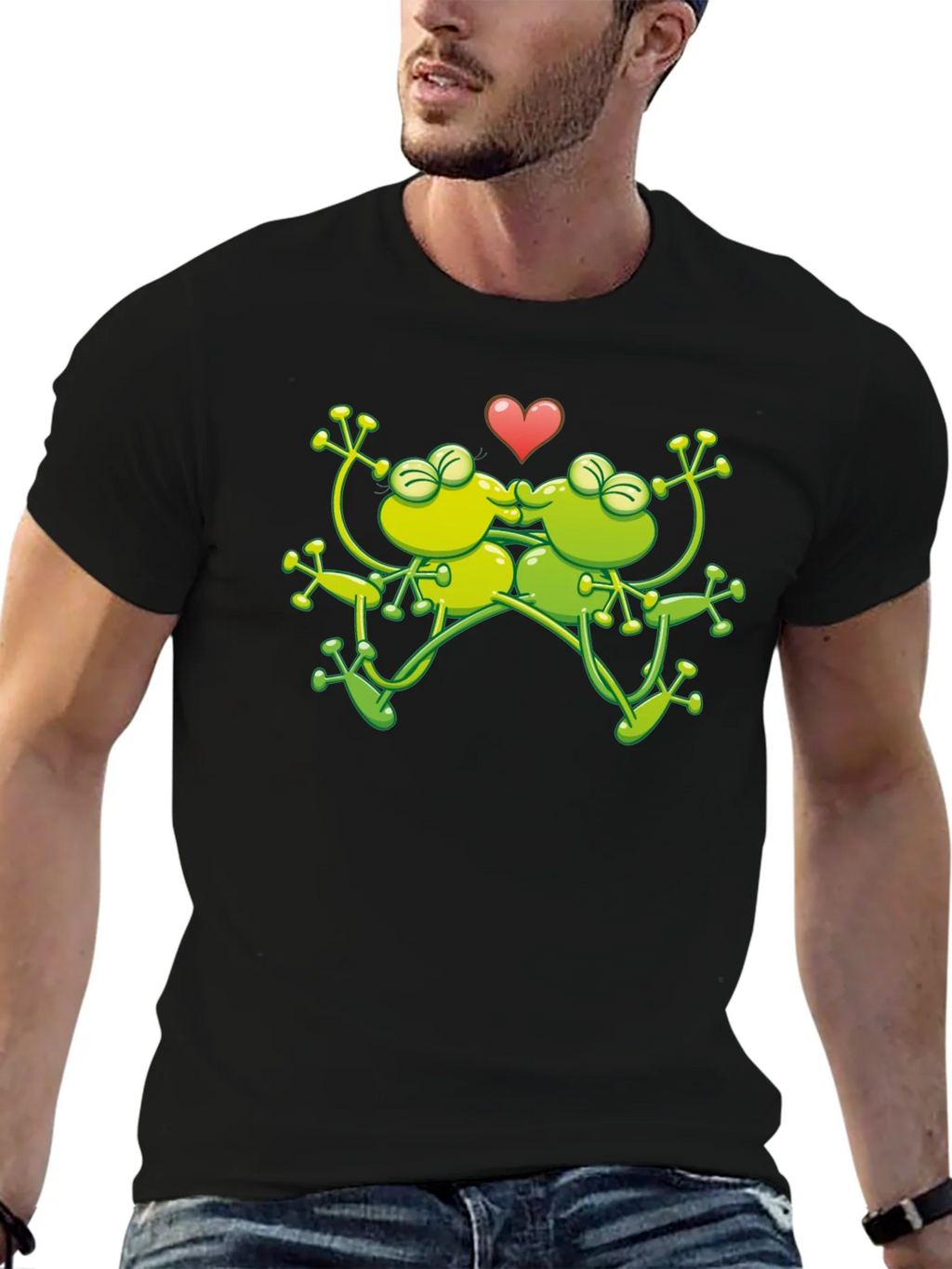 Kissing Frogs Graphic Black T-Shirt product image 6