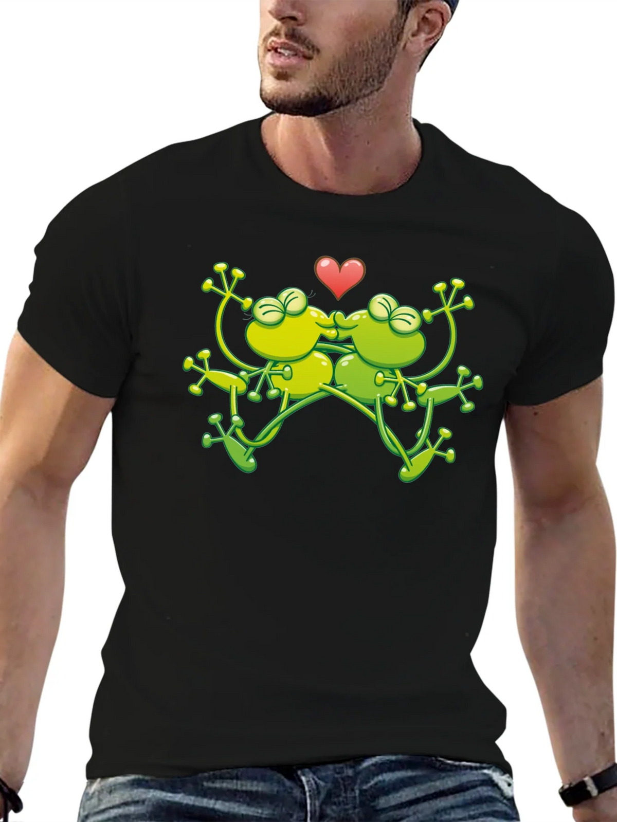 Kissing Frogs Graphic Black T-Shirt product image 6
