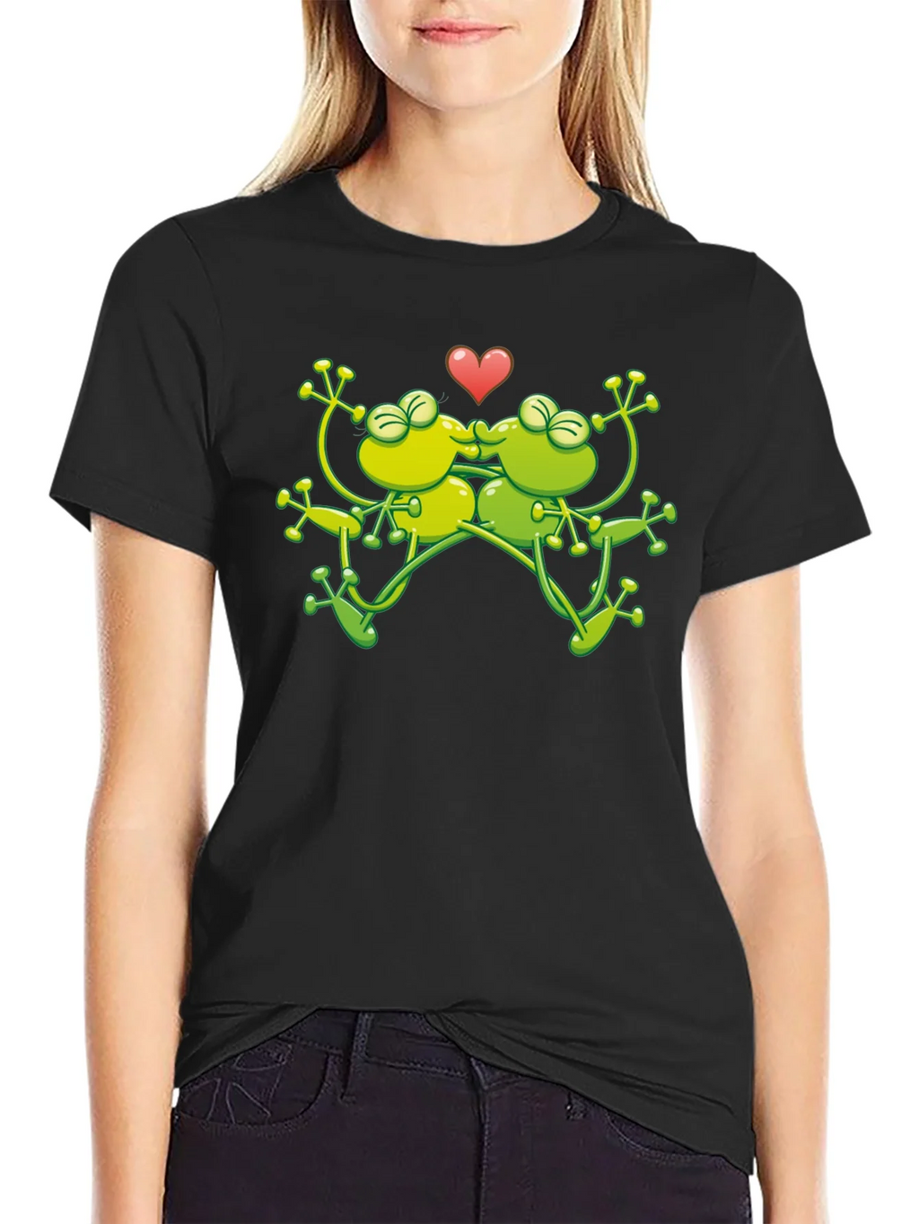 Kissing Frogs Graphic Black T-Shirt product image 2