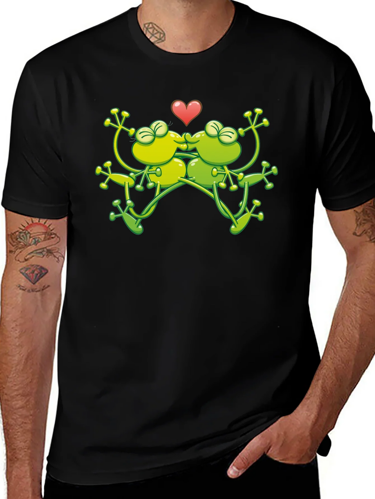Kissing Frogs Graphic Black T-Shirt product image 1