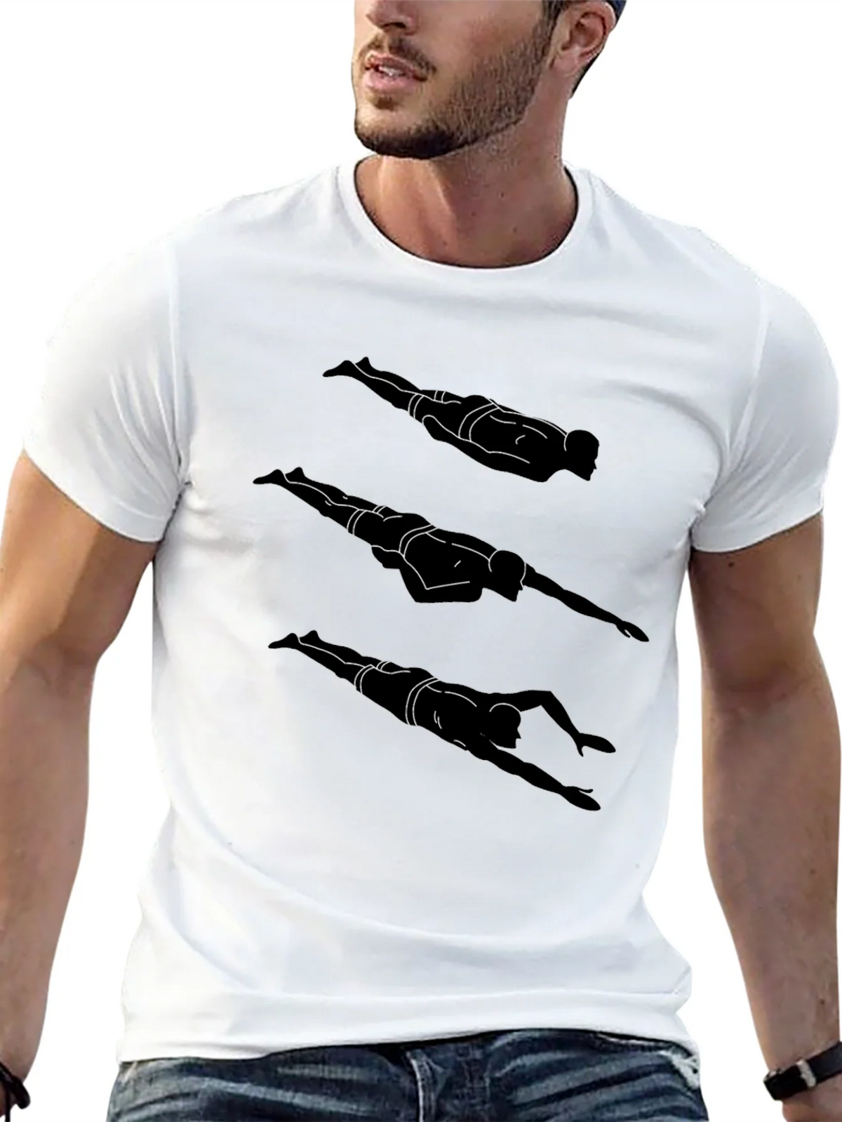 Swimmer Silhouette Graphic T-Shirt - Stylish Black Tee product image 10