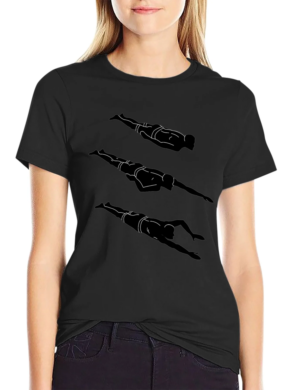 Swimmer Silhouette Graphic T-Shirt - Stylish Black Tee product image 2