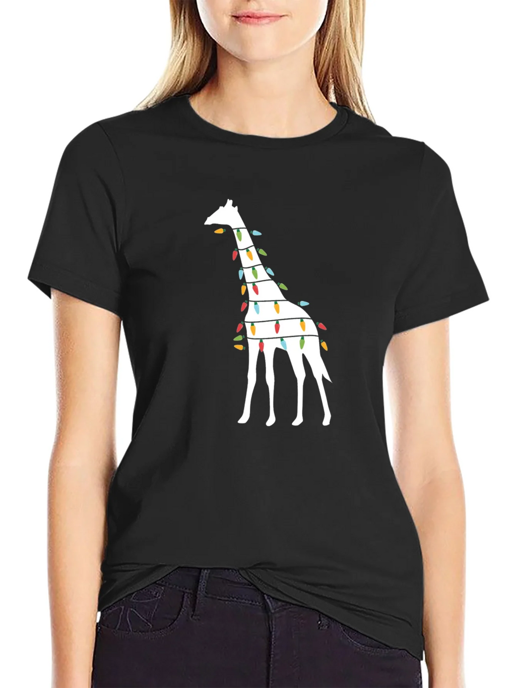 Festive Giraffe Christmas Lights T-Shirt product image 2