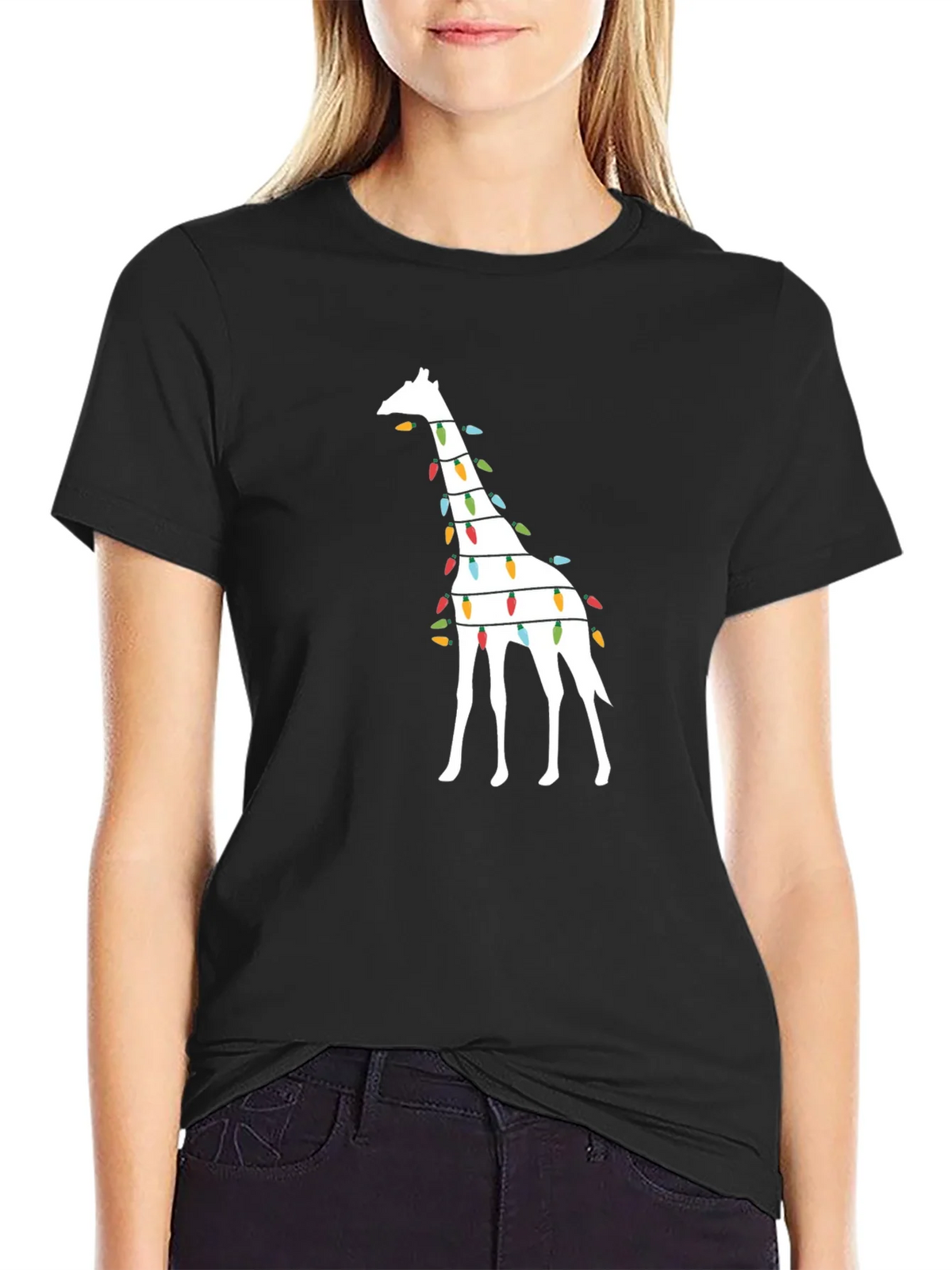 Festive Giraffe Christmas Lights T-Shirt product image 2