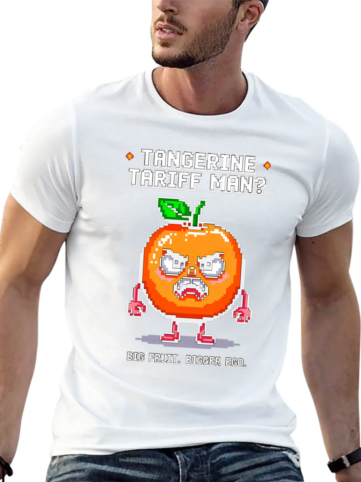 Tangerine Tariff Man Graphic Tee - Big Fruit Bigger Ego! product image 12