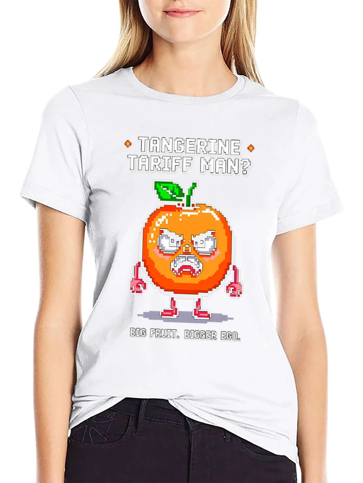 Tangerine Tariff Man Graphic Tee - Big Fruit Bigger Ego! product image 8