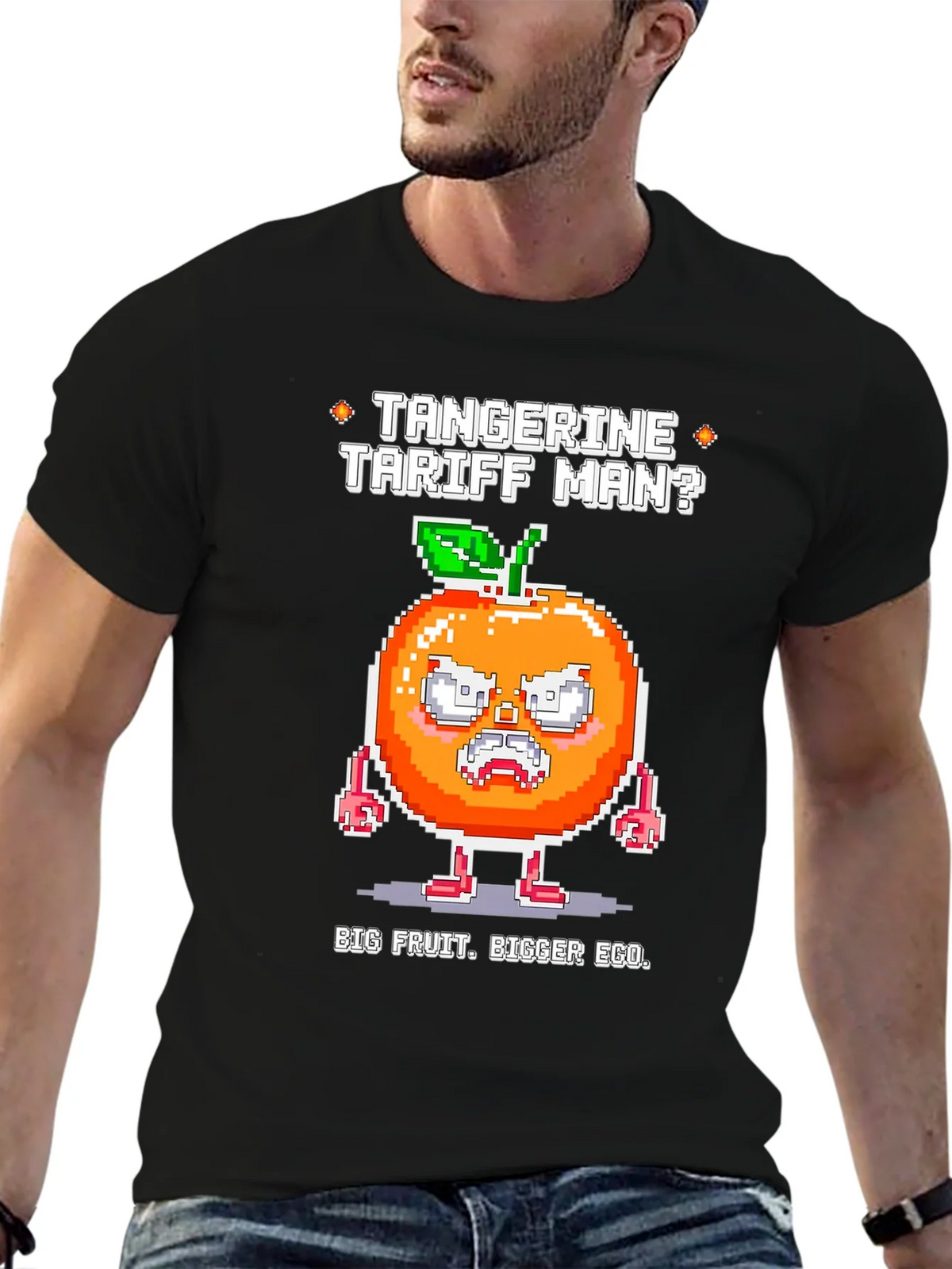 Tangerine Tariff Man Graphic Tee - Big Fruit Bigger Ego! product image 6