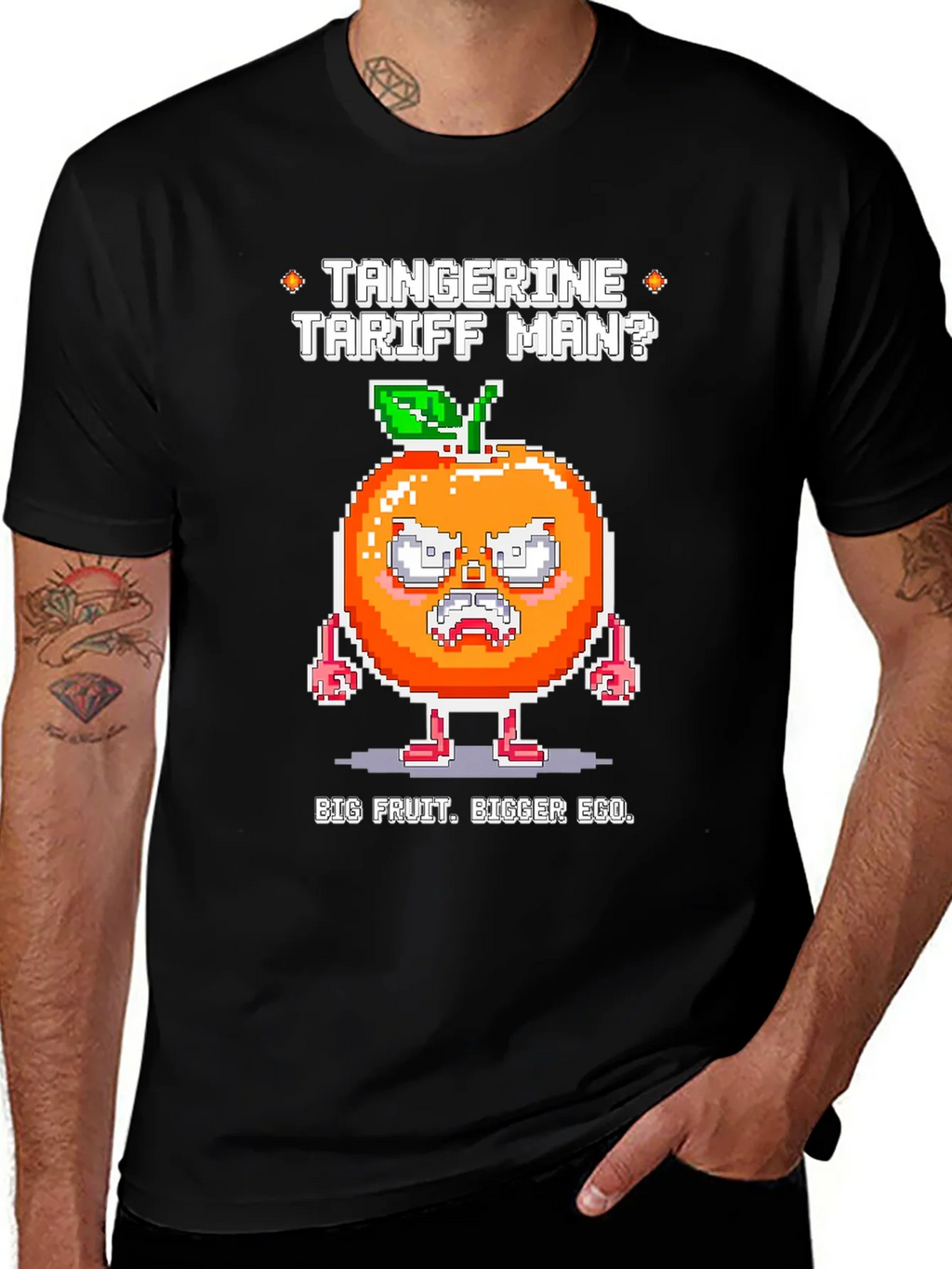 Tangerine Tariff Man Graphic Tee - Big Fruit Bigger Ego! product image 1