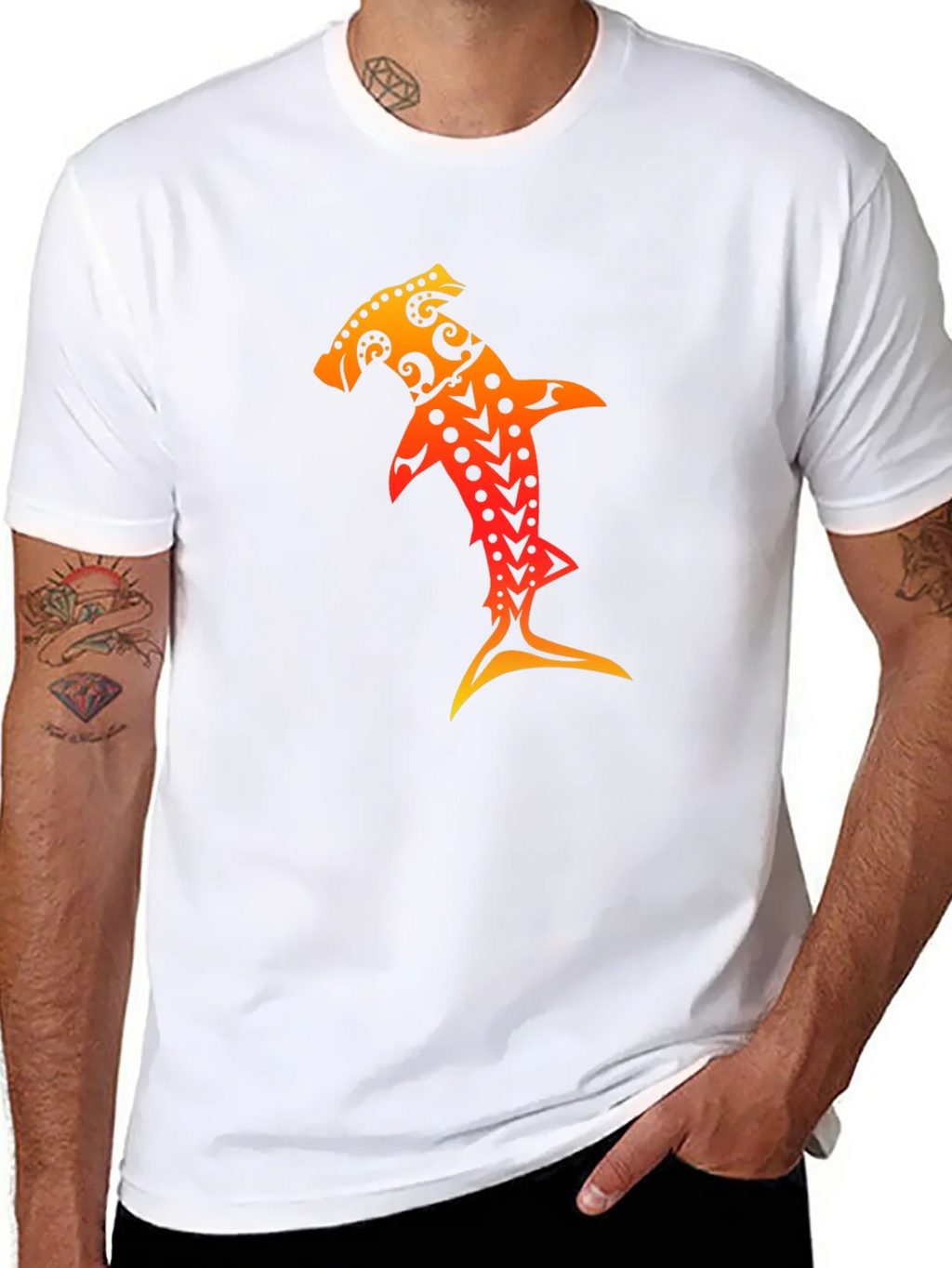 Hammerhead Shark Tribal Art Black T-Shirt product image 5