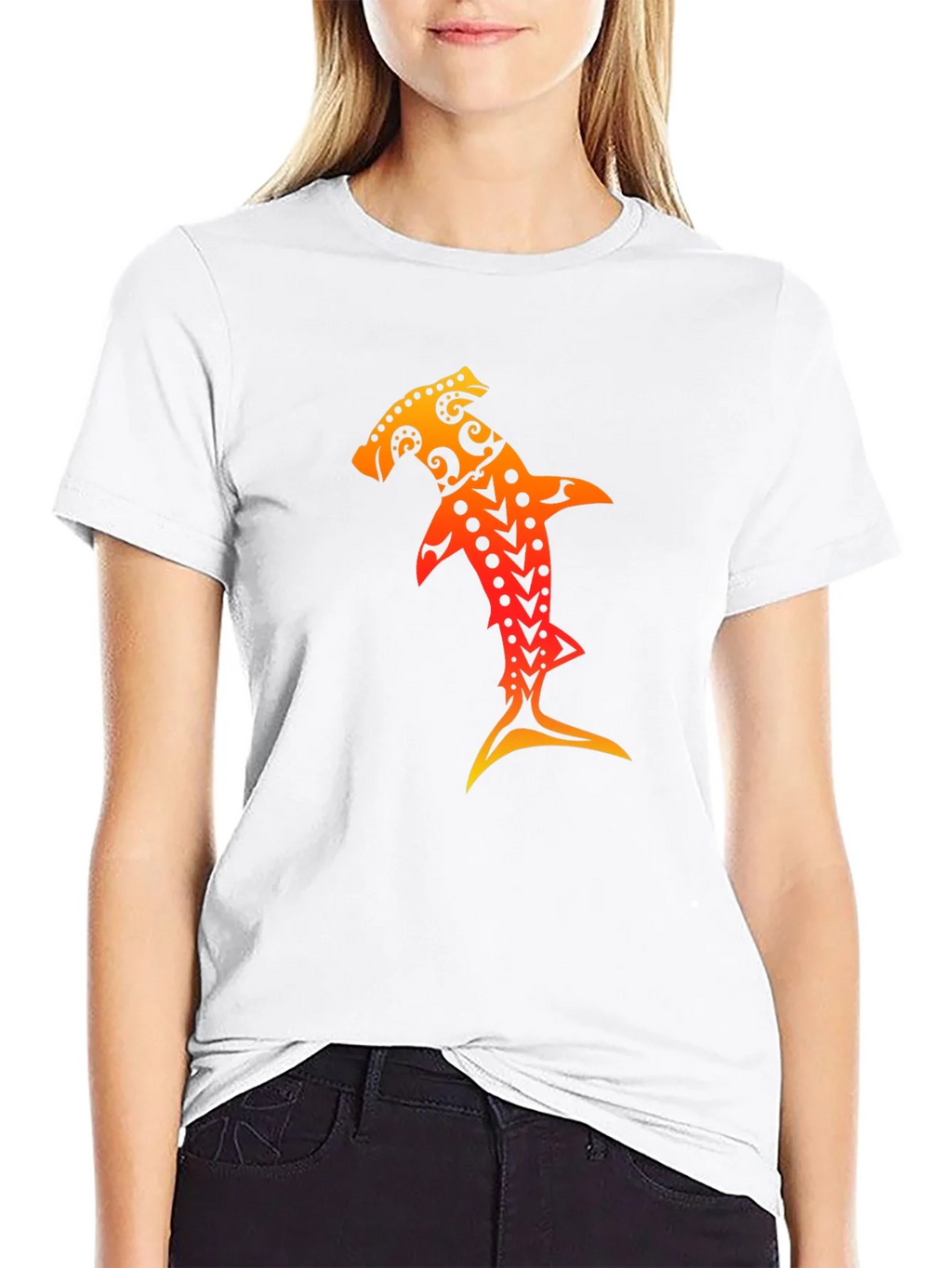 Hammerhead Shark Tribal Art Black T-Shirt product image 6