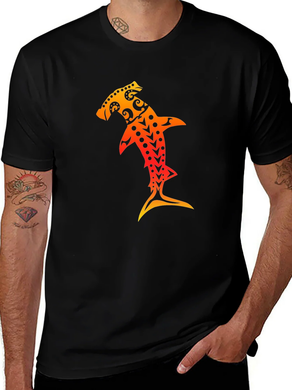 Hammerhead Shark Tribal Art Black T-Shirt product image 1