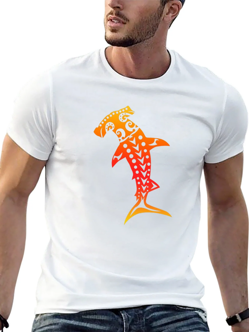 Hammerhead Shark Tribal Art Black T-Shirt product image 10