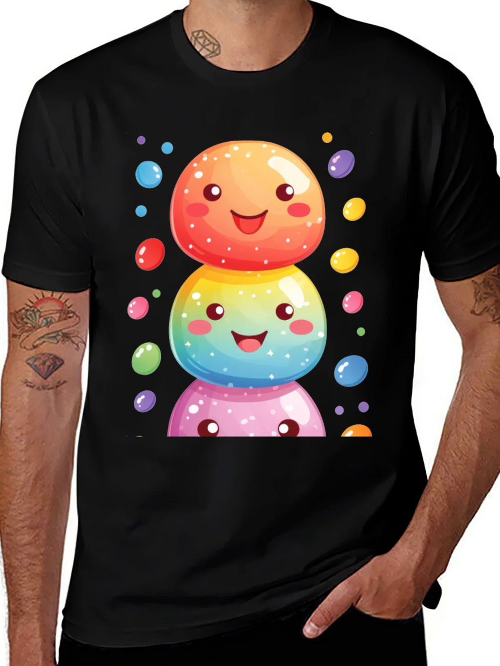 Whimsical Candy Stack Graphic Tee - Black product image 1