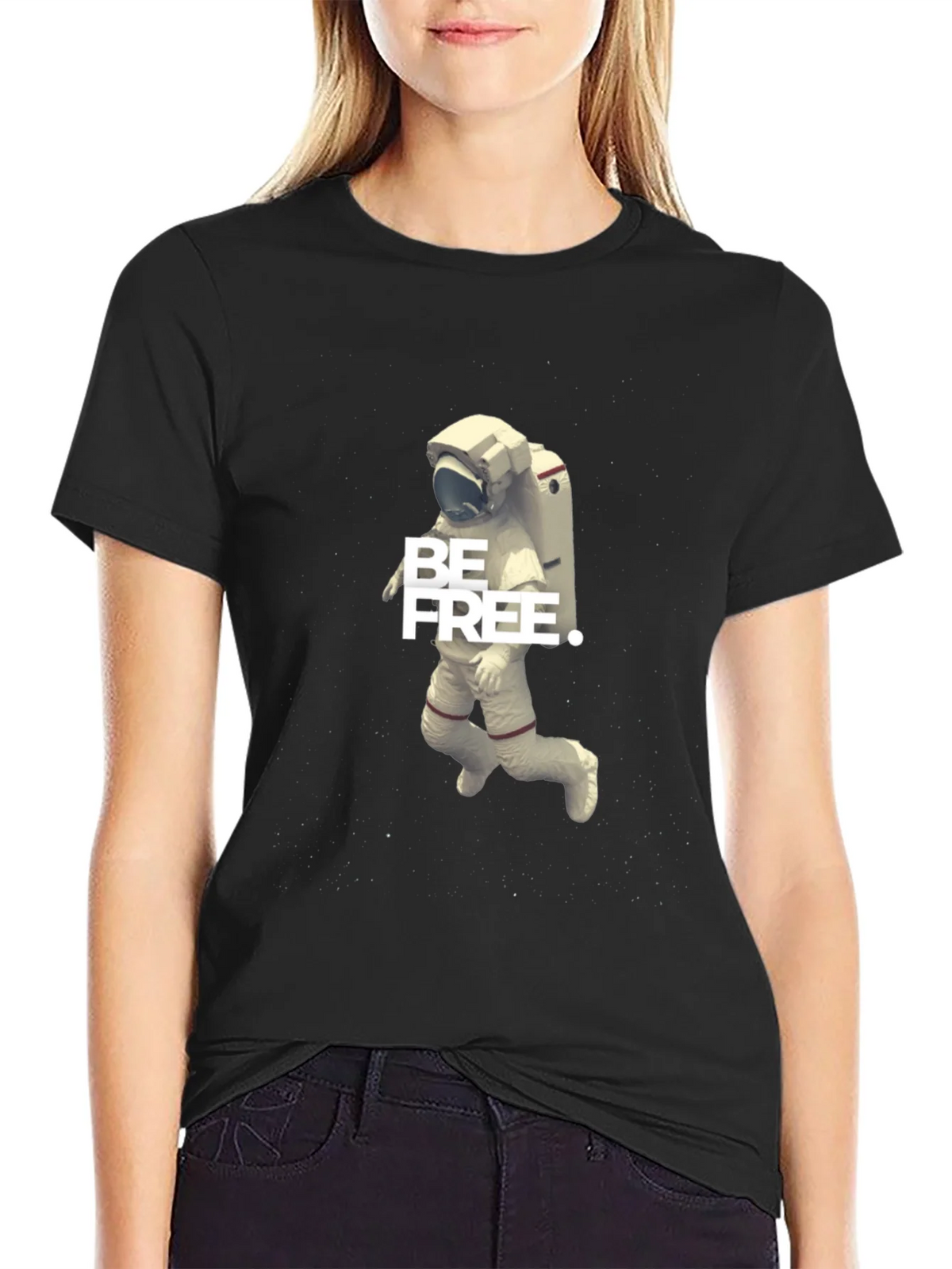 Be Free Astronaut Graphic Tee - Black Cotton Blend product image 1