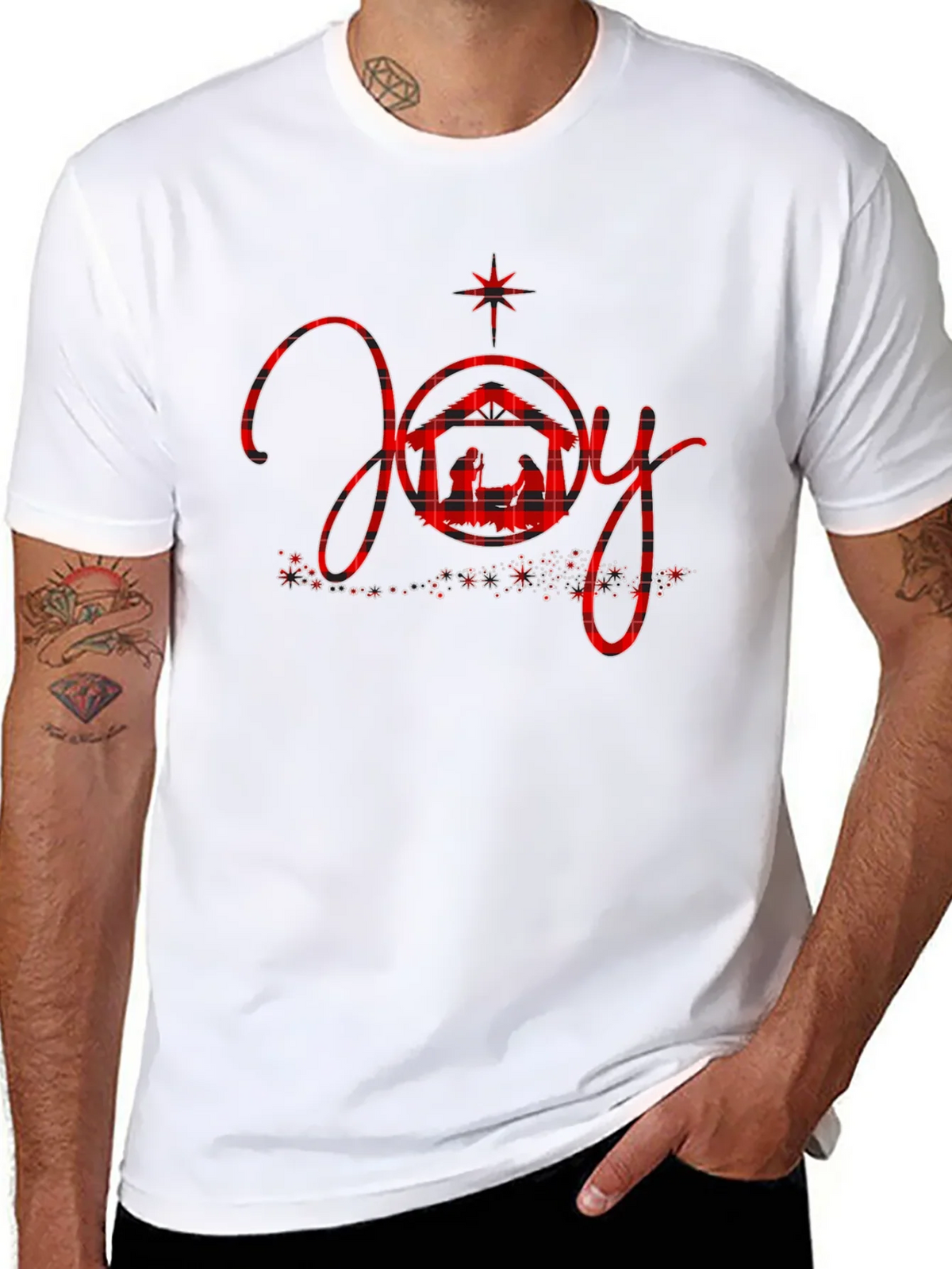 Joy Nativity Plaid Christmas Graphic Tee product image 6
