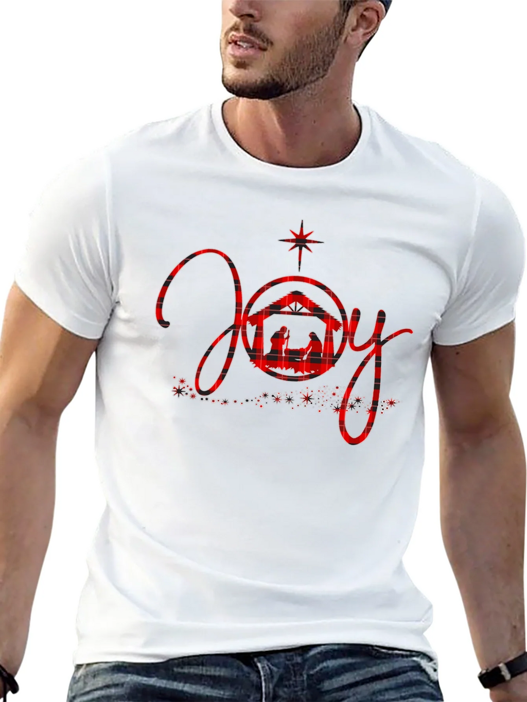Joy Nativity Plaid Christmas Graphic Tee product image 11
