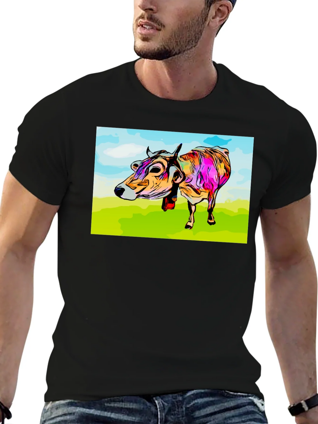 Cow Art Print Black T-Shirt product image 6