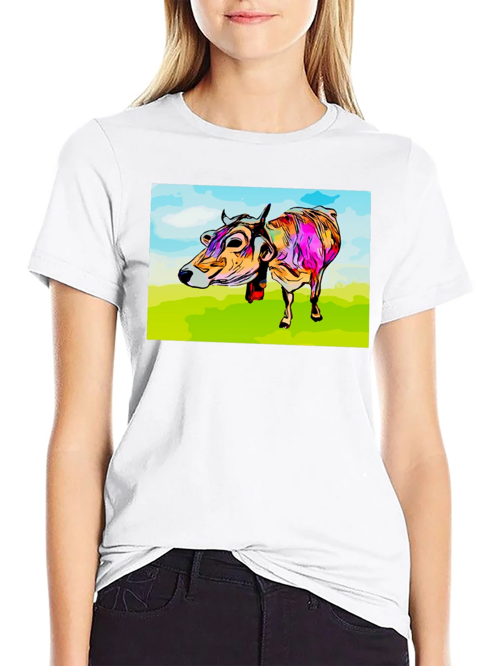 Cow Art Print Black T-Shirt product image 8