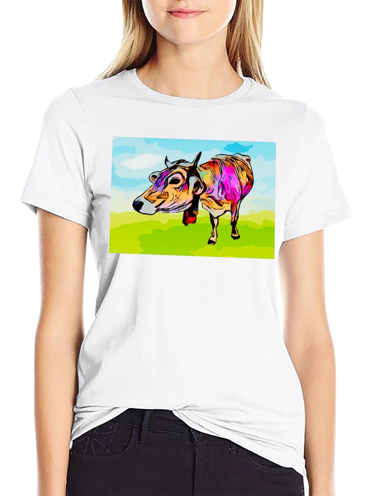 Cow Art Print Black T-Shirt product image 8