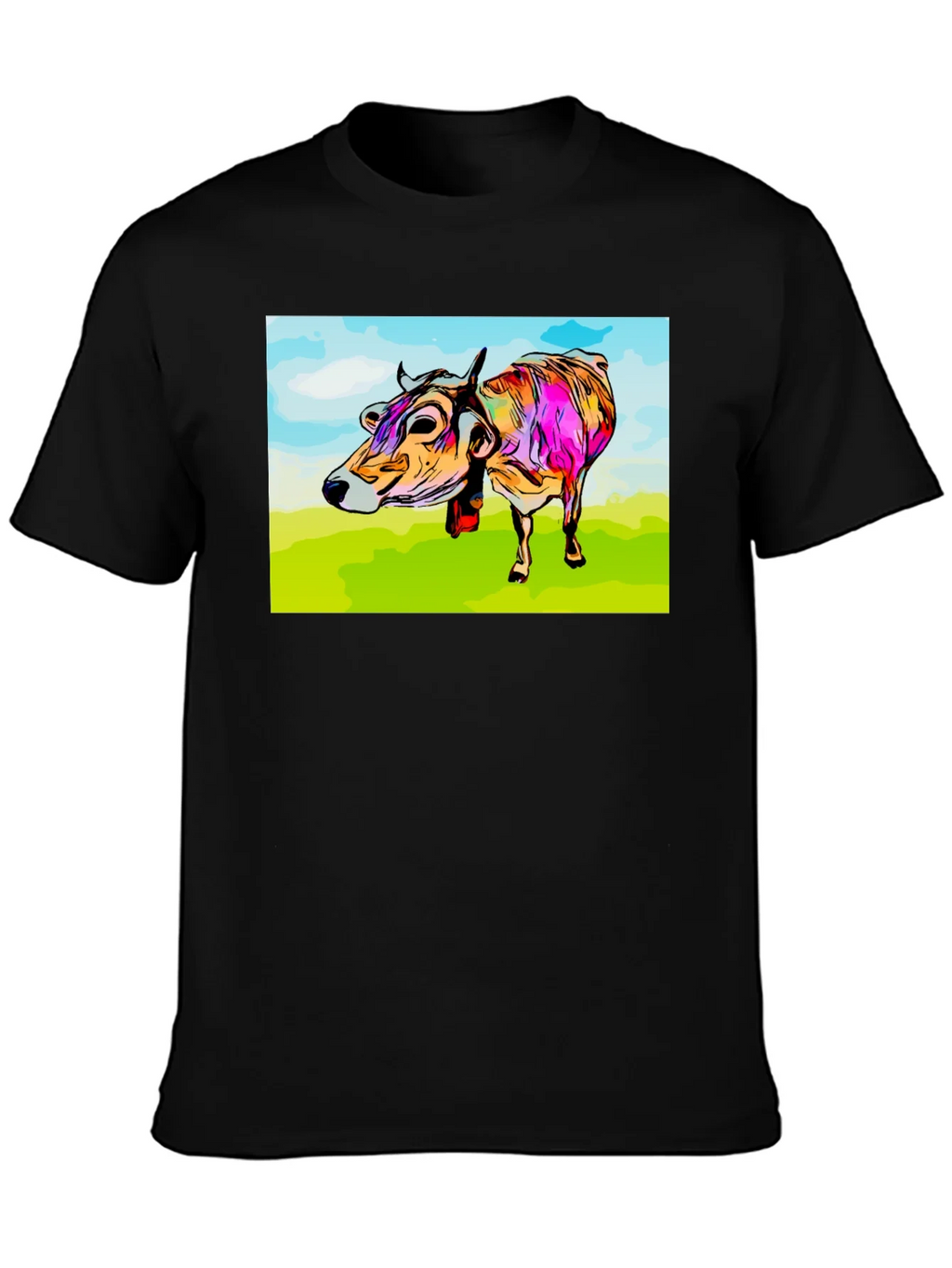 Cow Art Print Black T-Shirt product image 3