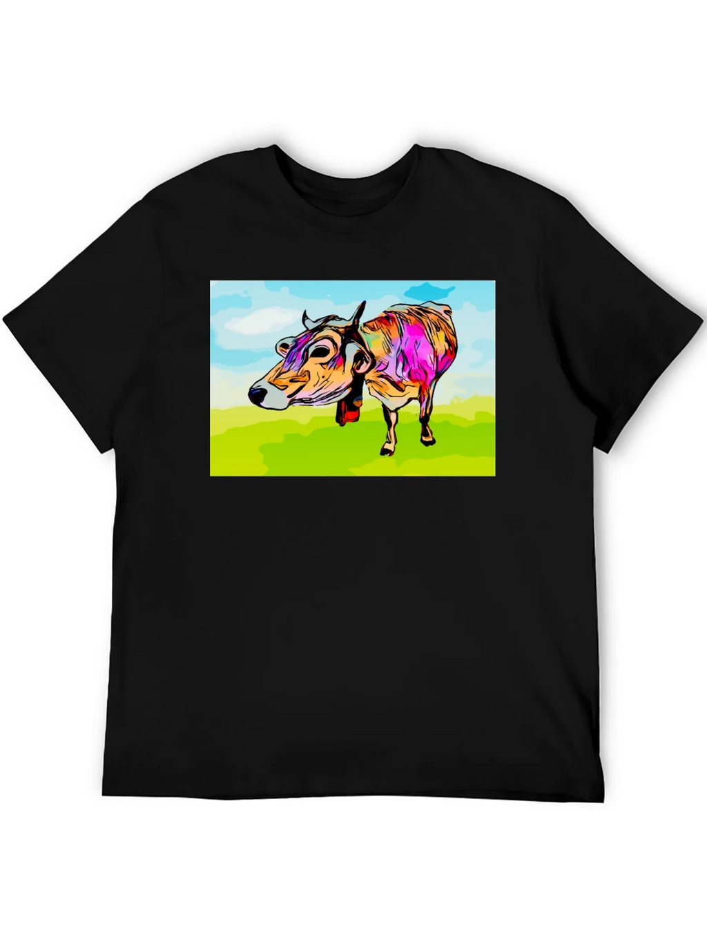Cow Art Print Black T-Shirt product image 5
