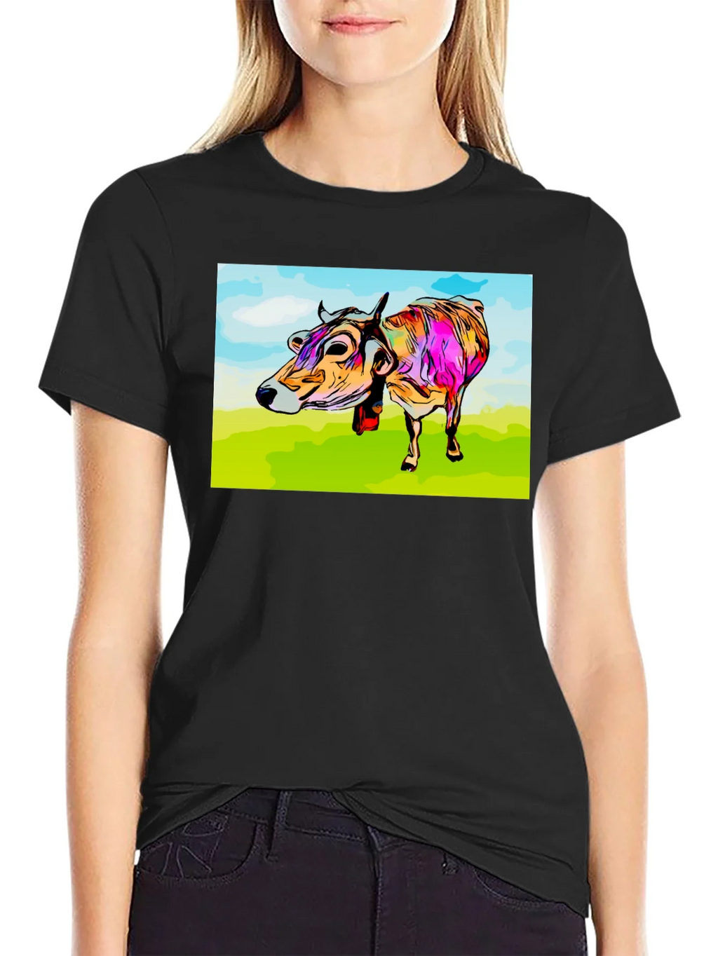 Cow Art Print Black T-Shirt product image 2
