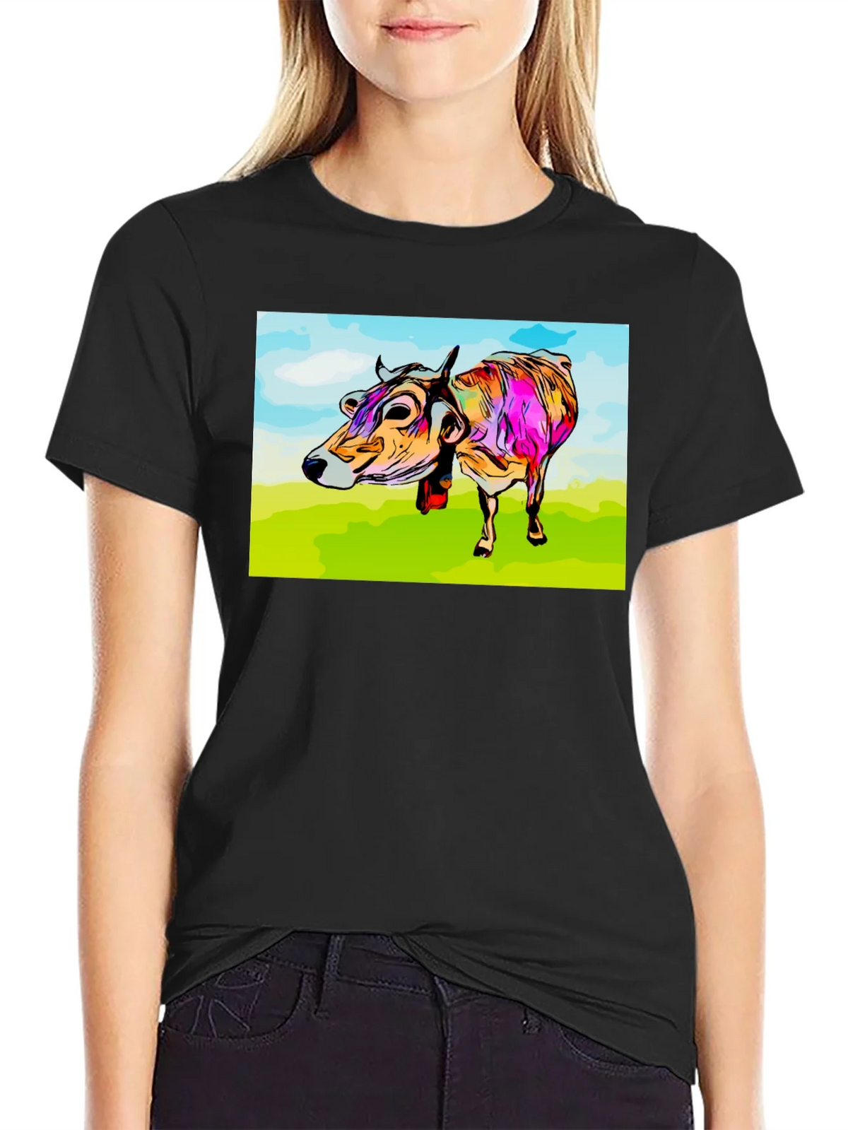 Cow Art Print Black T-Shirt product image 2