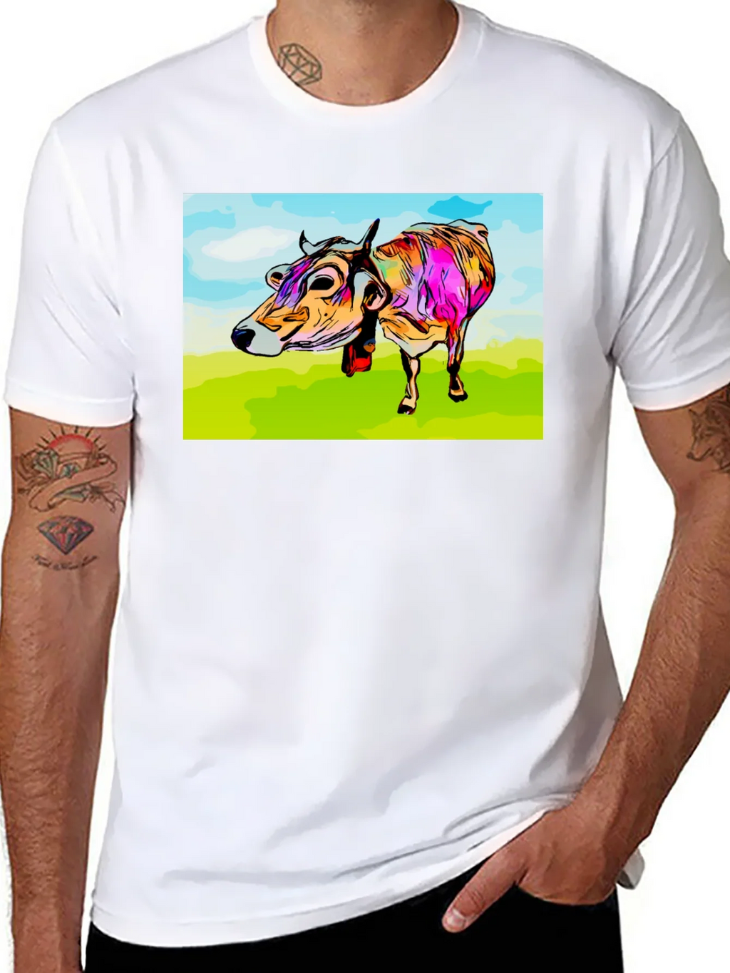 Cow Art Print Black T-Shirt product image 7