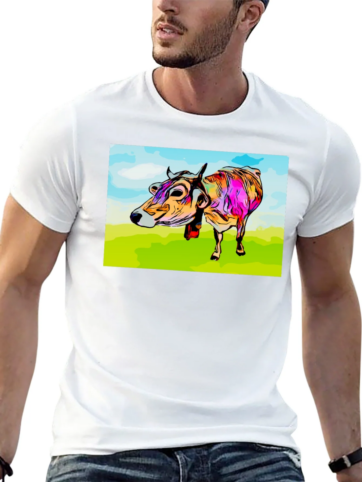 Cow Art Print Black T-Shirt product image 12