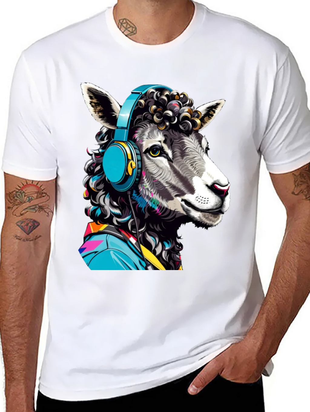 Sheep with Headphones Graphic Tee - Quirky Animal Design product image 7