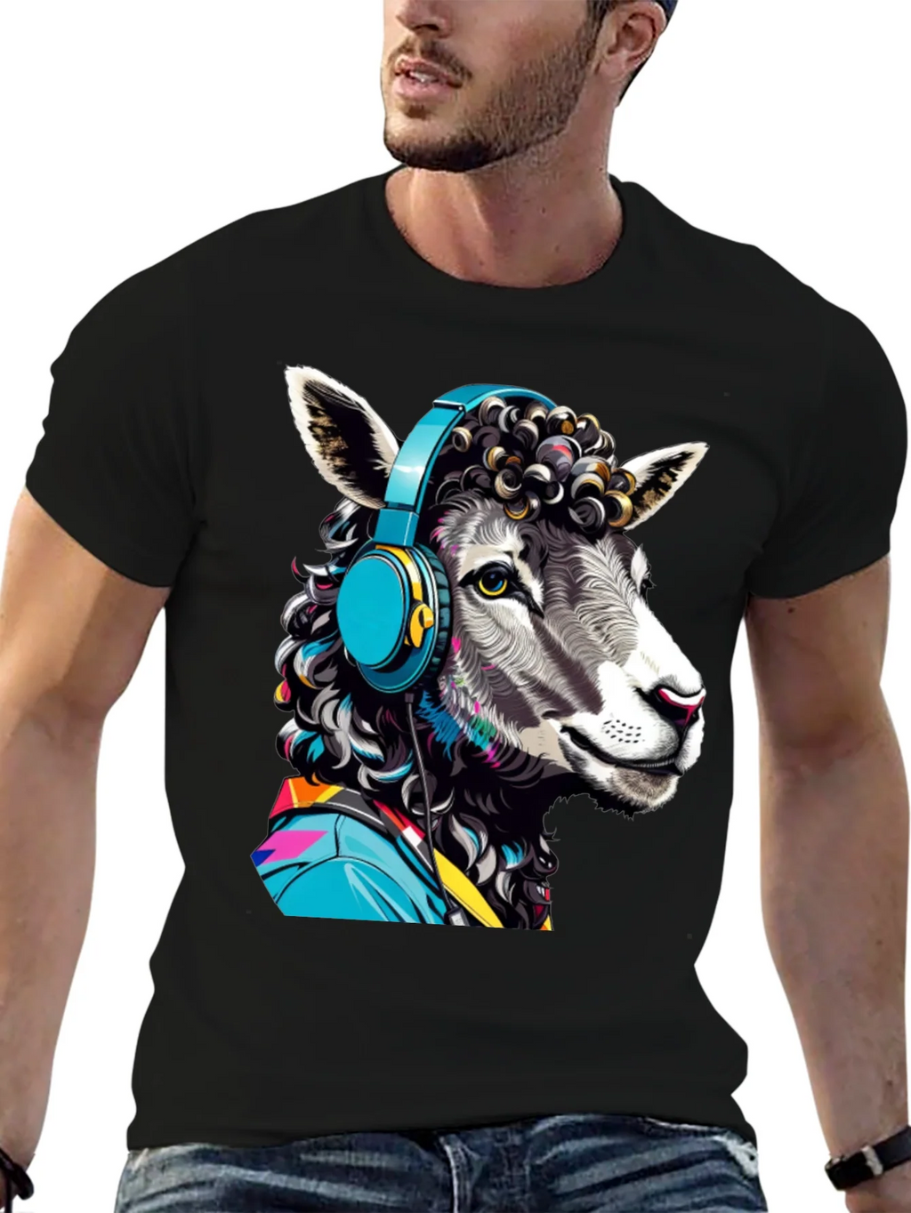 Sheep with Headphones Graphic Tee - Quirky Animal Design product image 6