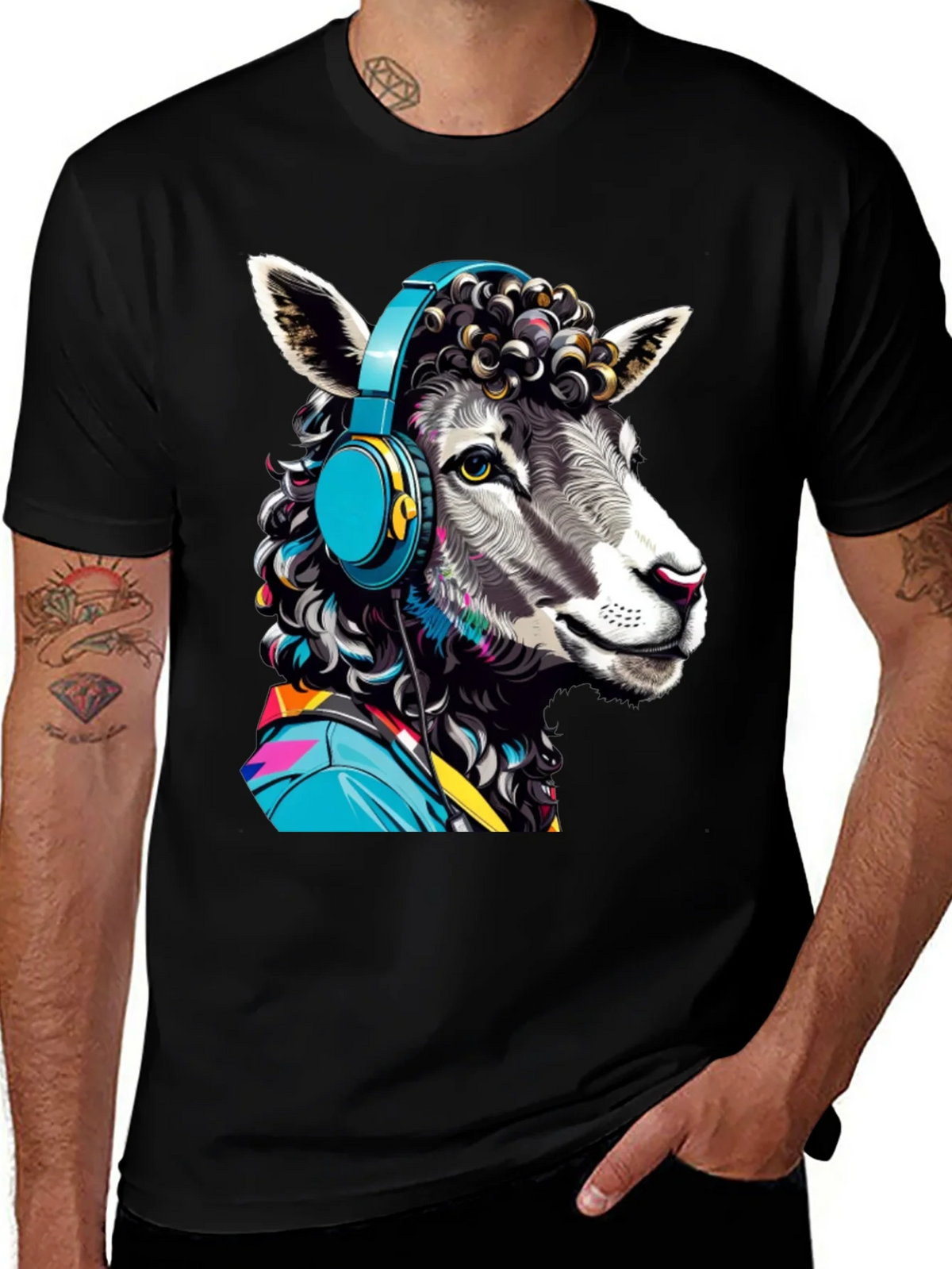 Sheep with Headphones Graphic Tee - Quirky Animal Design product image 1