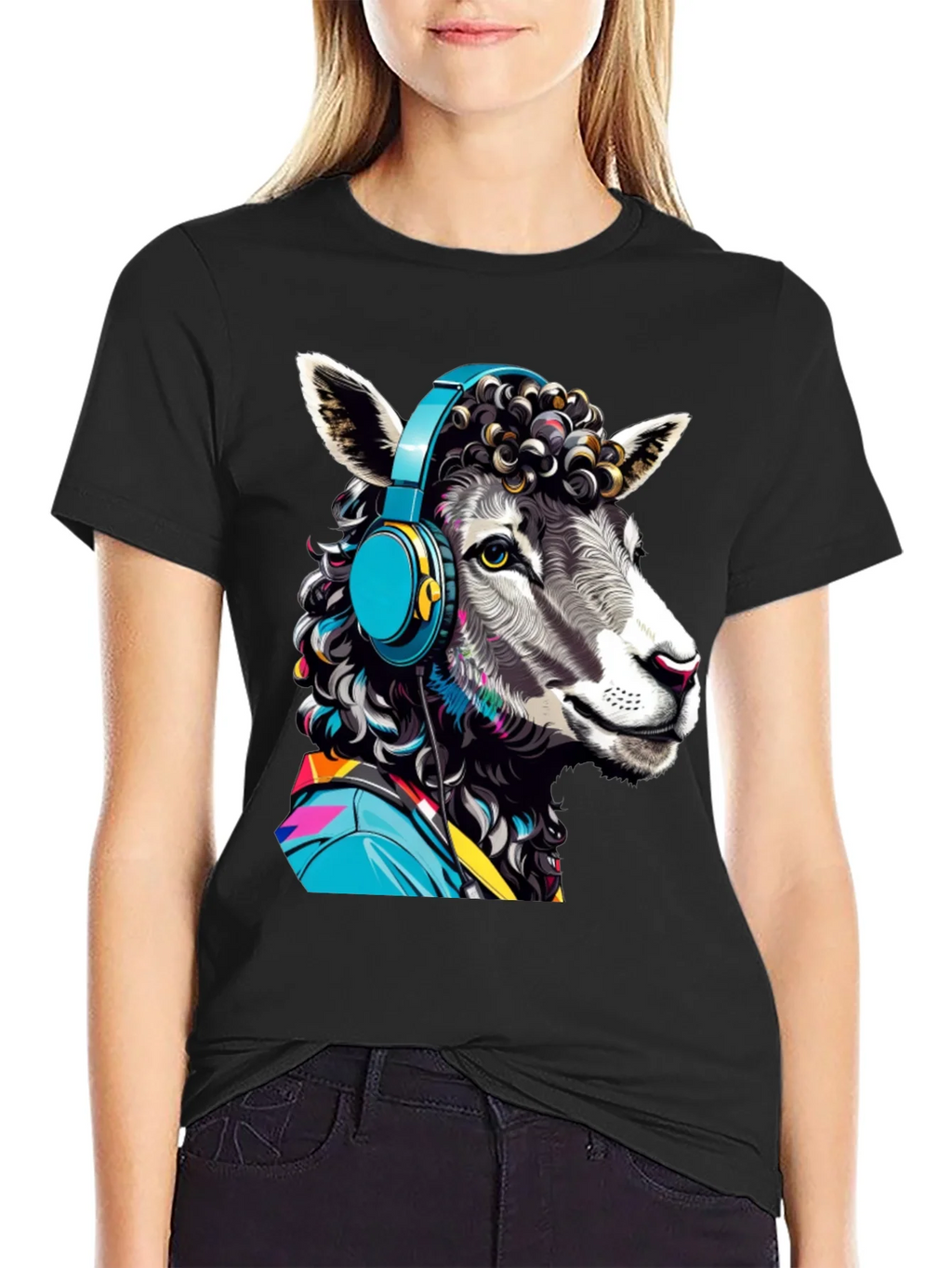 Sheep with Headphones Graphic Tee - Quirky Animal Design product image 2