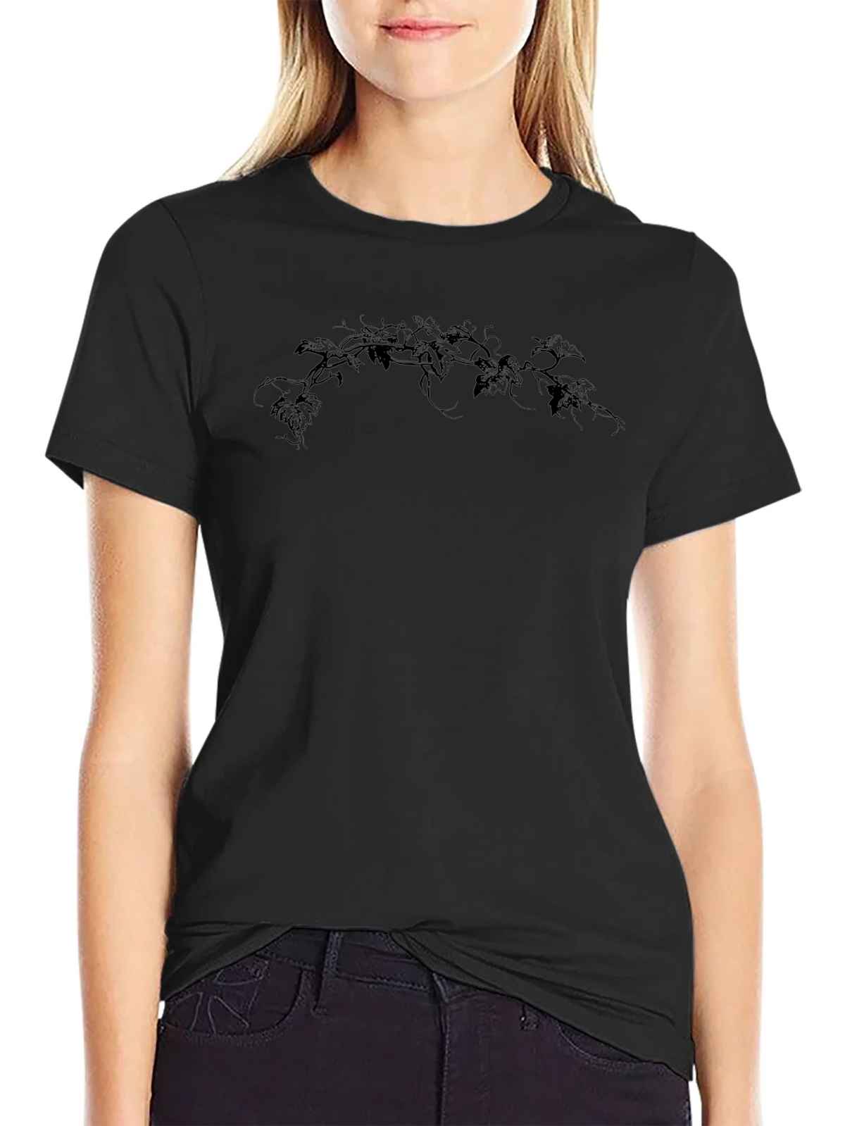Mens Black T-Shirt with Vine Design product image 2