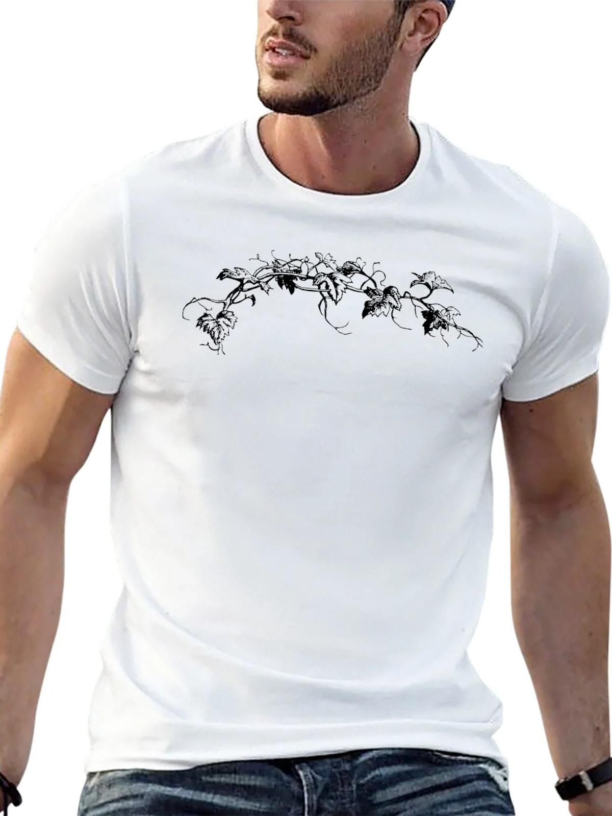 Mens Black T-Shirt with Vine Design product image 12