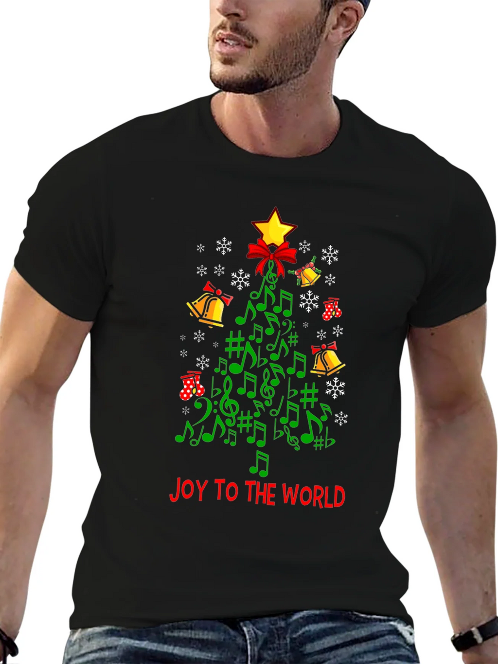 Festive Music Notes Christmas Tree T-Shirt product image 4