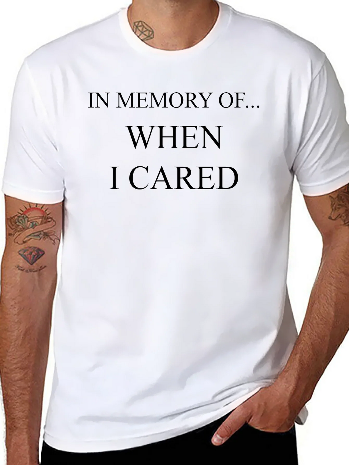 Humorous In Memory Of... When I Cared Black T-Shirt product image 7