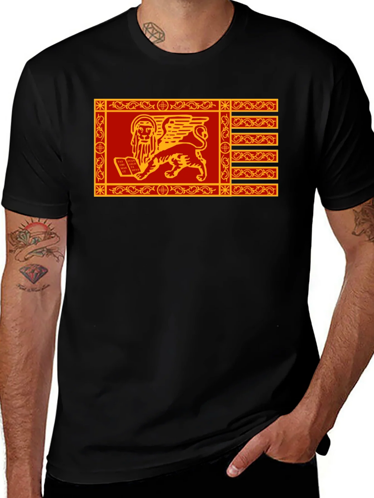 Venetian Flag Lion T-Shirt - Black Cotton Tee product image 1