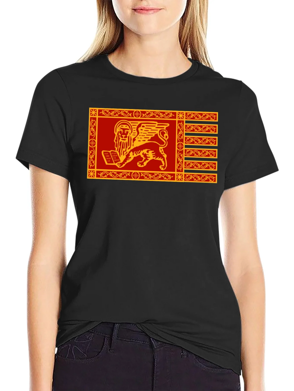Venetian Flag Lion T-Shirt - Black Cotton Tee product image 2