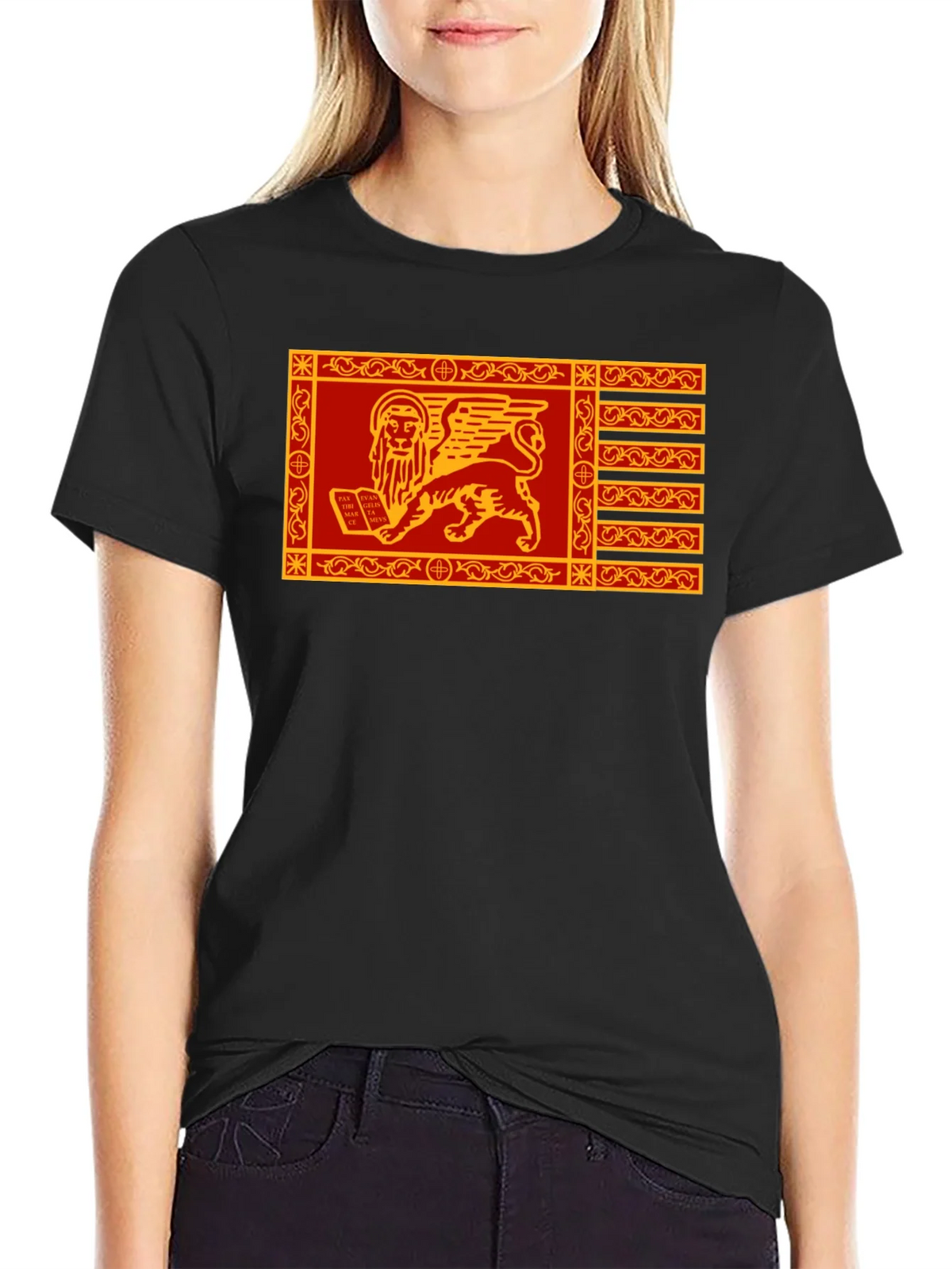 Venetian Flag Lion T-Shirt - Black Cotton Tee product image 2