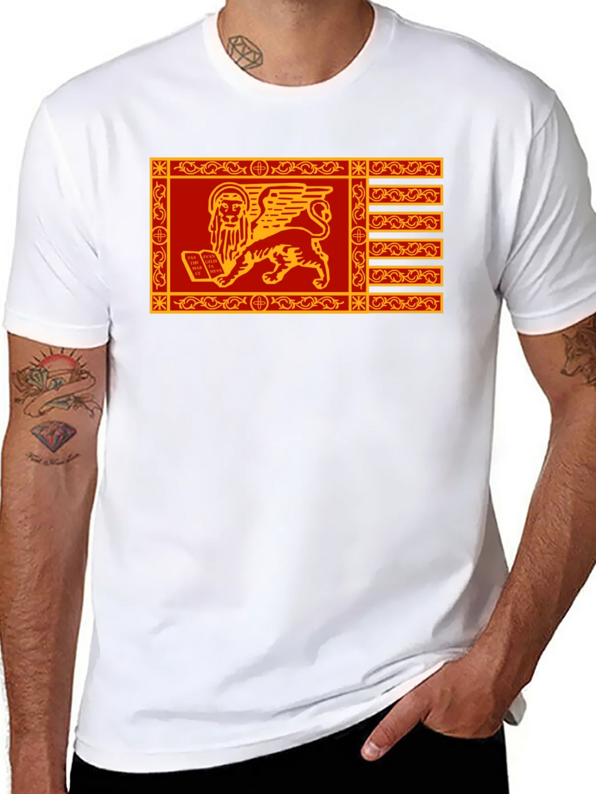 Venetian Flag Lion T-Shirt - Black Cotton Tee product image 7