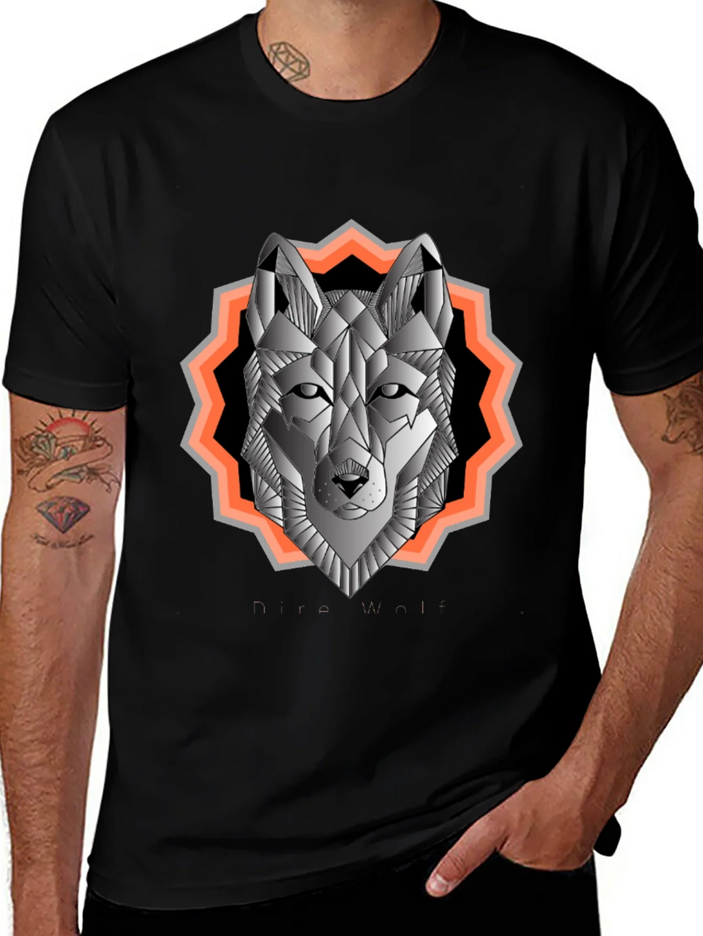 Geometric Wolf Graphic Tee - Black Cotton Blend product image 1